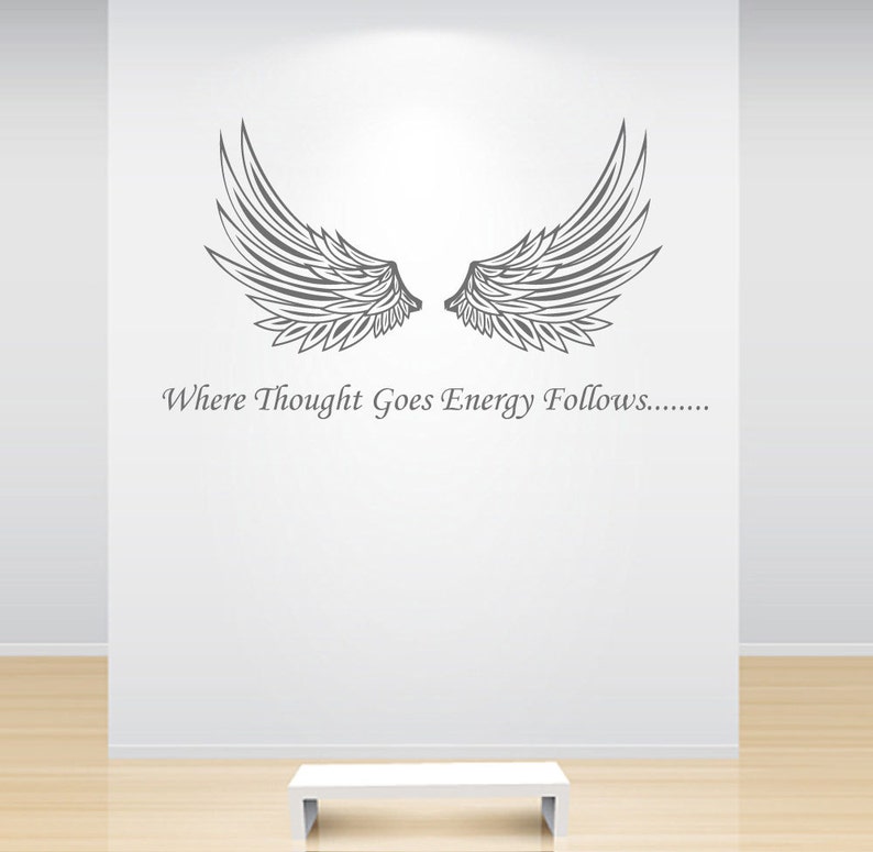 Inspirational Wall Decal Quote Angel Wings Where Thought Goes  Etsy