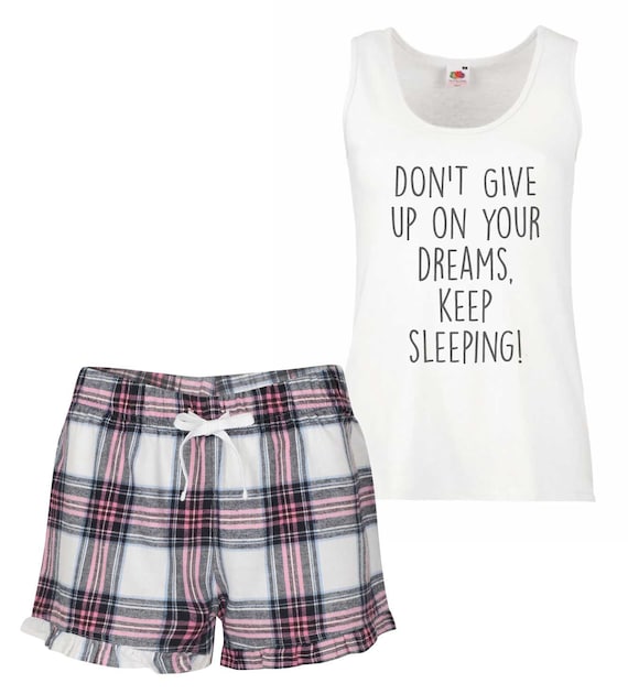 Don t Give Up On Your Dream Keep Sleeping Tartan Frill Shorts Pyjamas PJ s