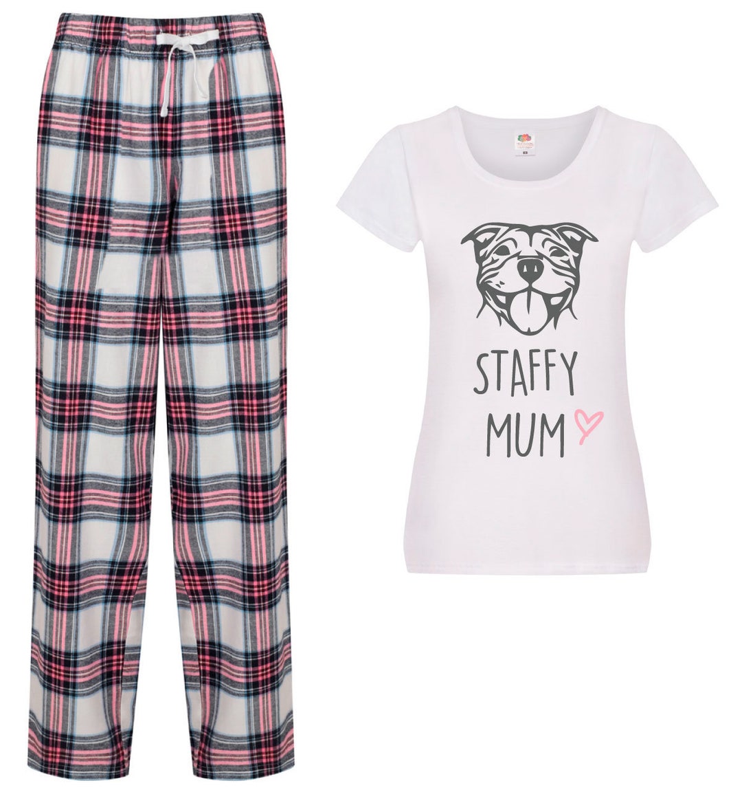 Staffy Mum Pj's Pyjamas Tartan Long Staffordshire Bull Terrier Etsy