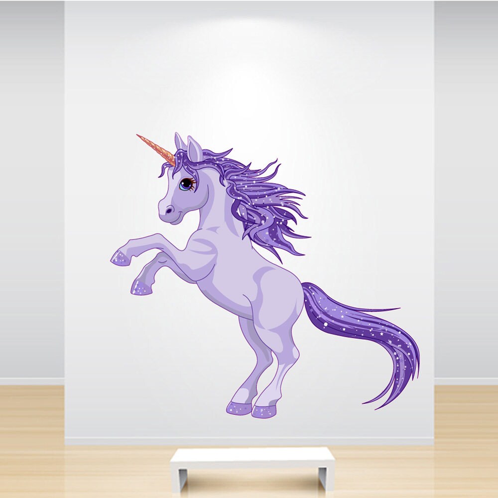 Purple Unicorn Wall Decal Full Colour Sticker Girls Wall Etsy