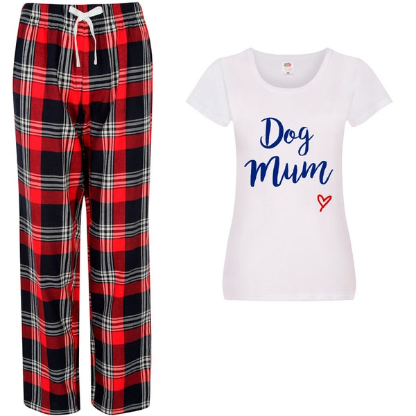 Dog Mum PJ's Pyjamas Tartan Pants Pajamas Mother Day Christmas Gift