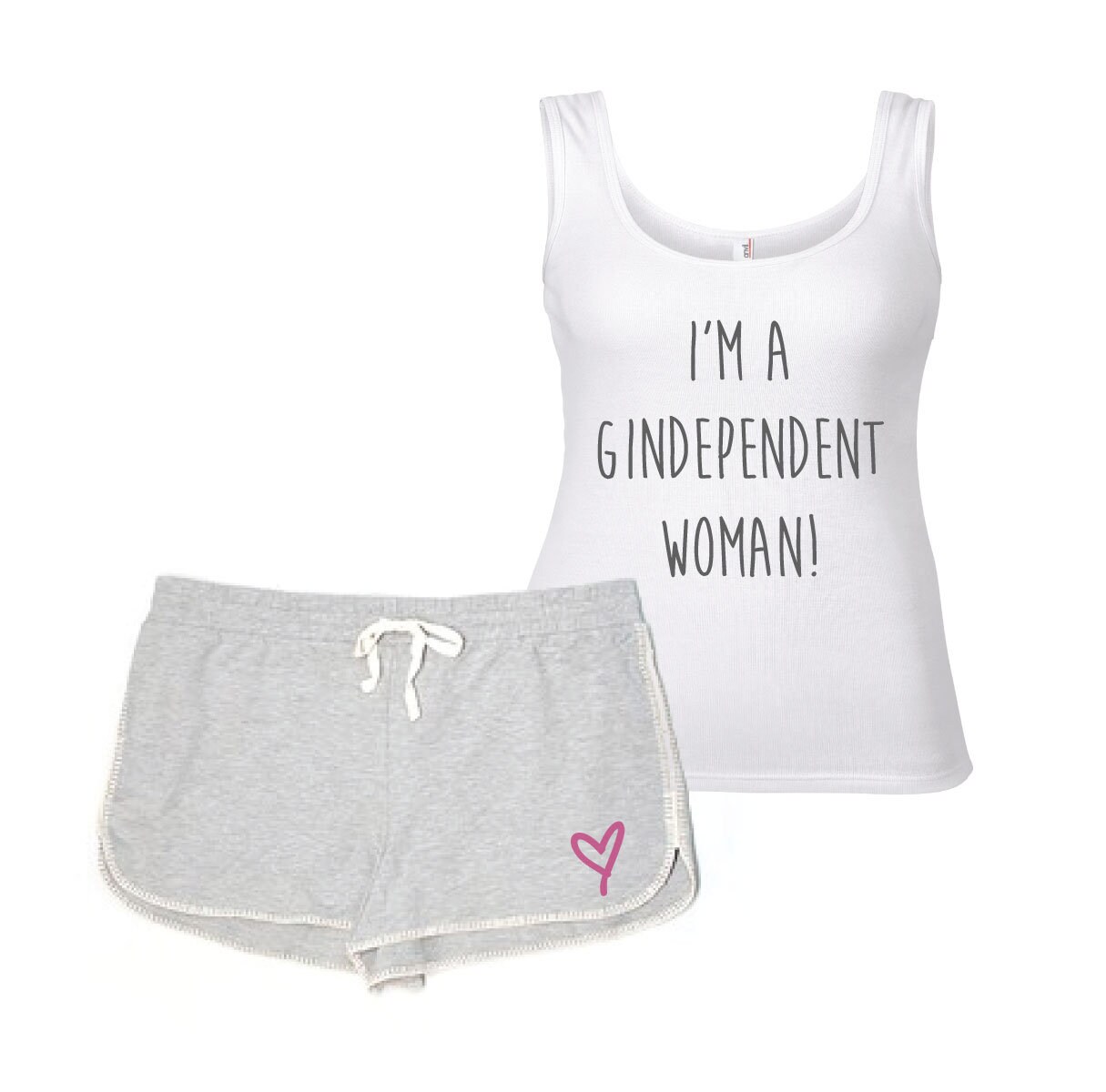 Gin Pyjamas I m A Gindependent Woman Grey and White PJ s