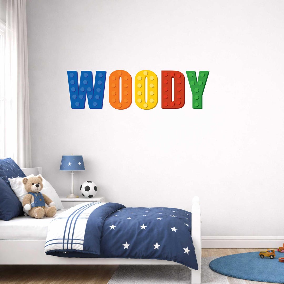 Personalised Building Block Name Decal | Kids Wall Sticker for Bedroom ...