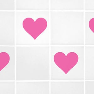 Bathroom Tile Decal Set of 6 Hearts for Tiles or Walls Kids Stickers Bath Shower Kids Bedroom Gift Ensuite Bath Mirror Tiles