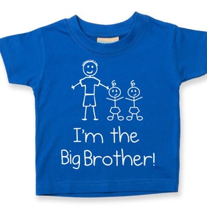TWINS I&#39;m The Big Brother Kids Tshirt White T Shirt With Blue Text Children New Born Gift Present