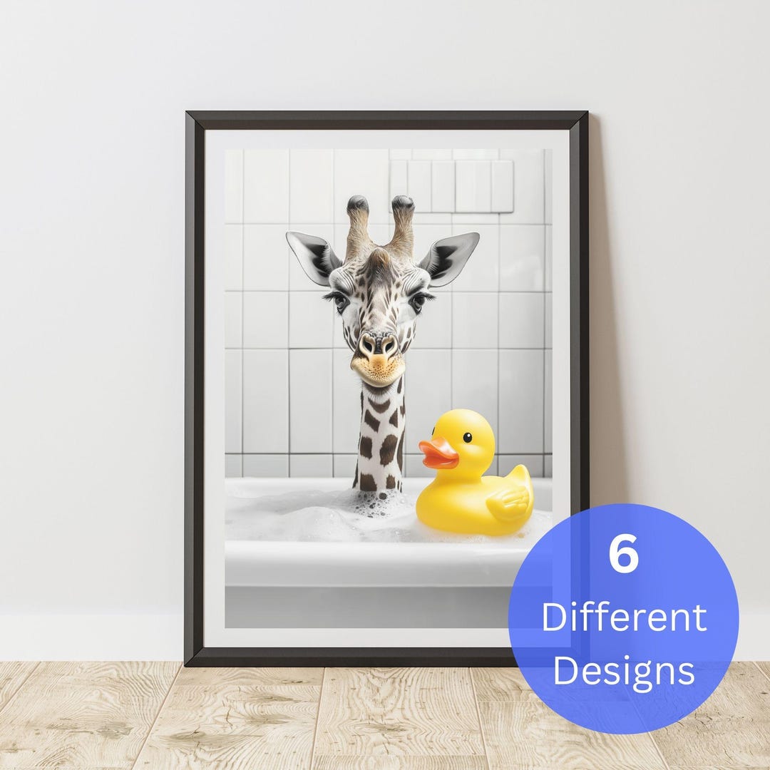 Funny Giraffe Bathroom Print Toilet Decor Black and White Animal Art ...