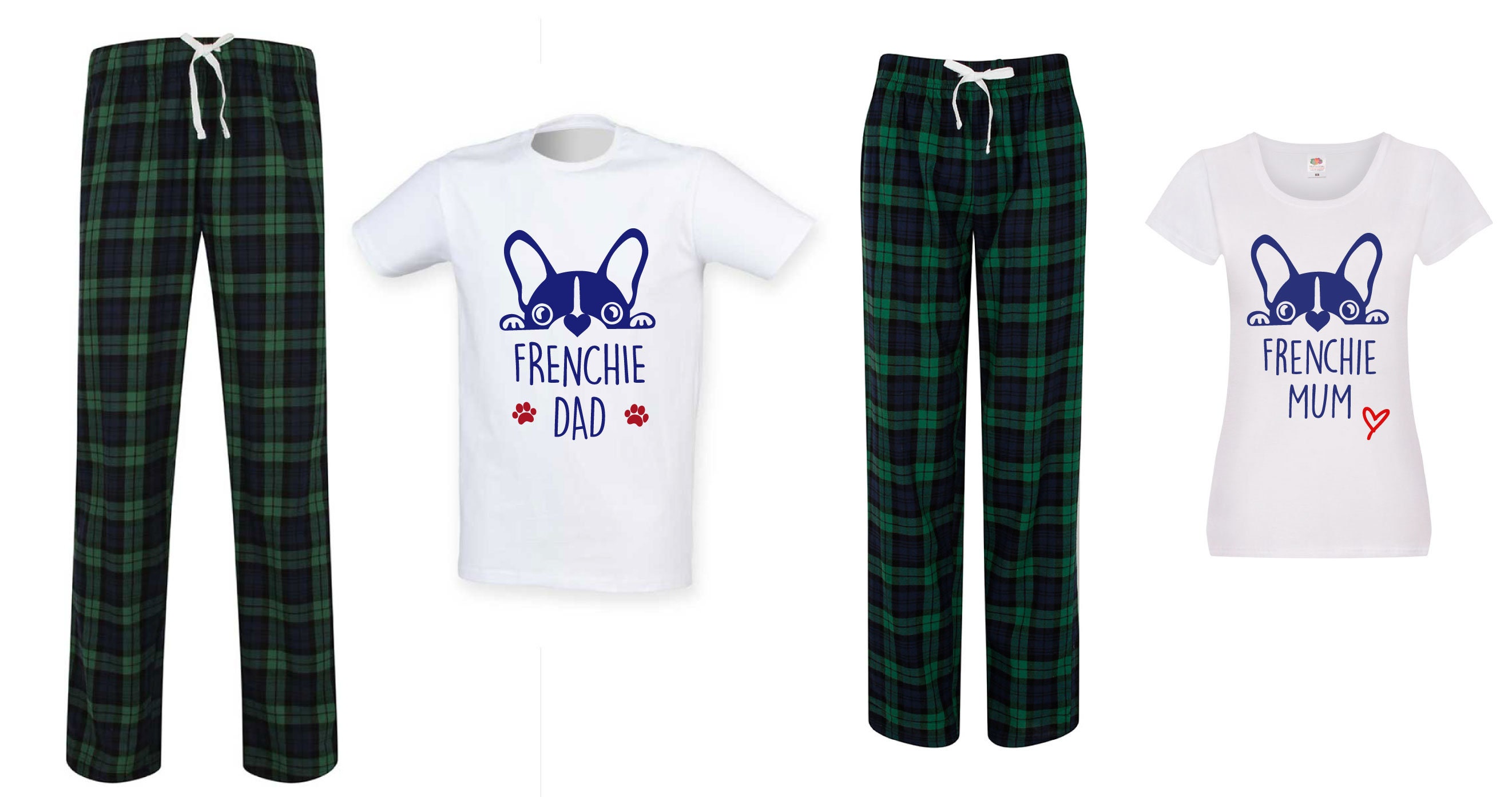 Couples Frenchie Pyjamas Frenchie Mum Dad Family French Bulldog Long Green Tartan Pyjamas Set Pj s Valentines Tartan Etsy Canada