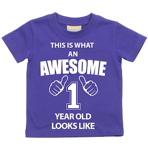 1st Birthday Tshirt This Is What An Awesome 1 Year Old Looks Like Purple Tshirt Kids Sibling Children New Born Gift Present