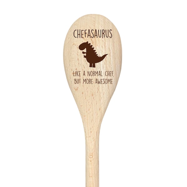 Dinosaur Chef Spoon Funny Wooden Engraved Novelty Present Gift