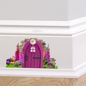 Purple Fairy Cottage Door Wall Decal Sticker Mural Skirting board Fox GLoves Pixie Mouse Hedgehog Quirky Wall Sticker Decorative