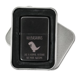 Husband Lighter Black Husbasaurus Engraved Flip Lighter In Tin Gift Box