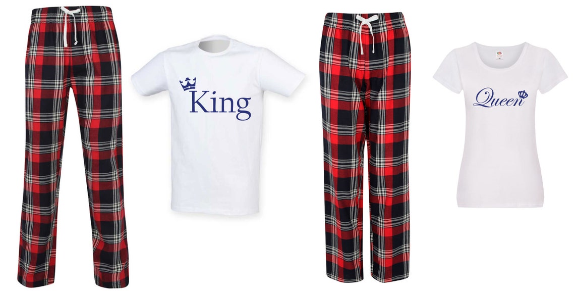 Couples King Queen Pyjamas Wedding Gift Red Tartan Pajamas Etsy