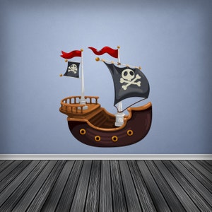 Full Colour Wall Decal Pirate Ship Wall Sticker Cartoon Pirateship Pirates Kids Bedroom