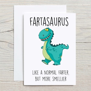 Carte de dinosaure Farter, Fartasaurus comme une carte d'anniversaire de voeux Farter normale mais plus odorante