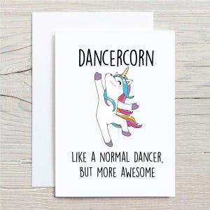 Carte de danseuse Carte d'anniversaire de voeux licorne Dancercorn, fille mignonne, thème de la danse