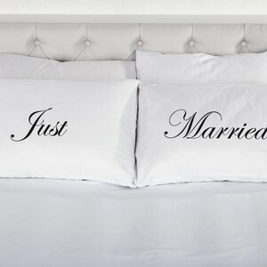 Just Married Pillowcases Printed Pillow Case Wedding Marriage Present Day Bed 200 Thread Count 100% Cotton Excellent Quality