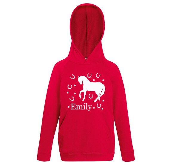 Personalized Horse Hoodie Personalised Name Red From Age to 13