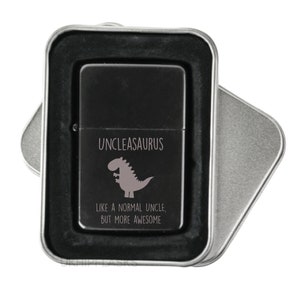 Uncle Lighter Black unclesaurus Engraved Flip Lighter In Tin Gift Box