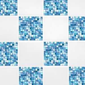 Aqua Blue Mosaic Tile Transfers 6" x 6" Printed Waterproof Vinyl Tile Stickers Pack of 10