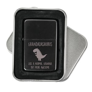 Grandad Lighter Black Grandadasaurus Engraved Flip Lighter In Tin Gift Box