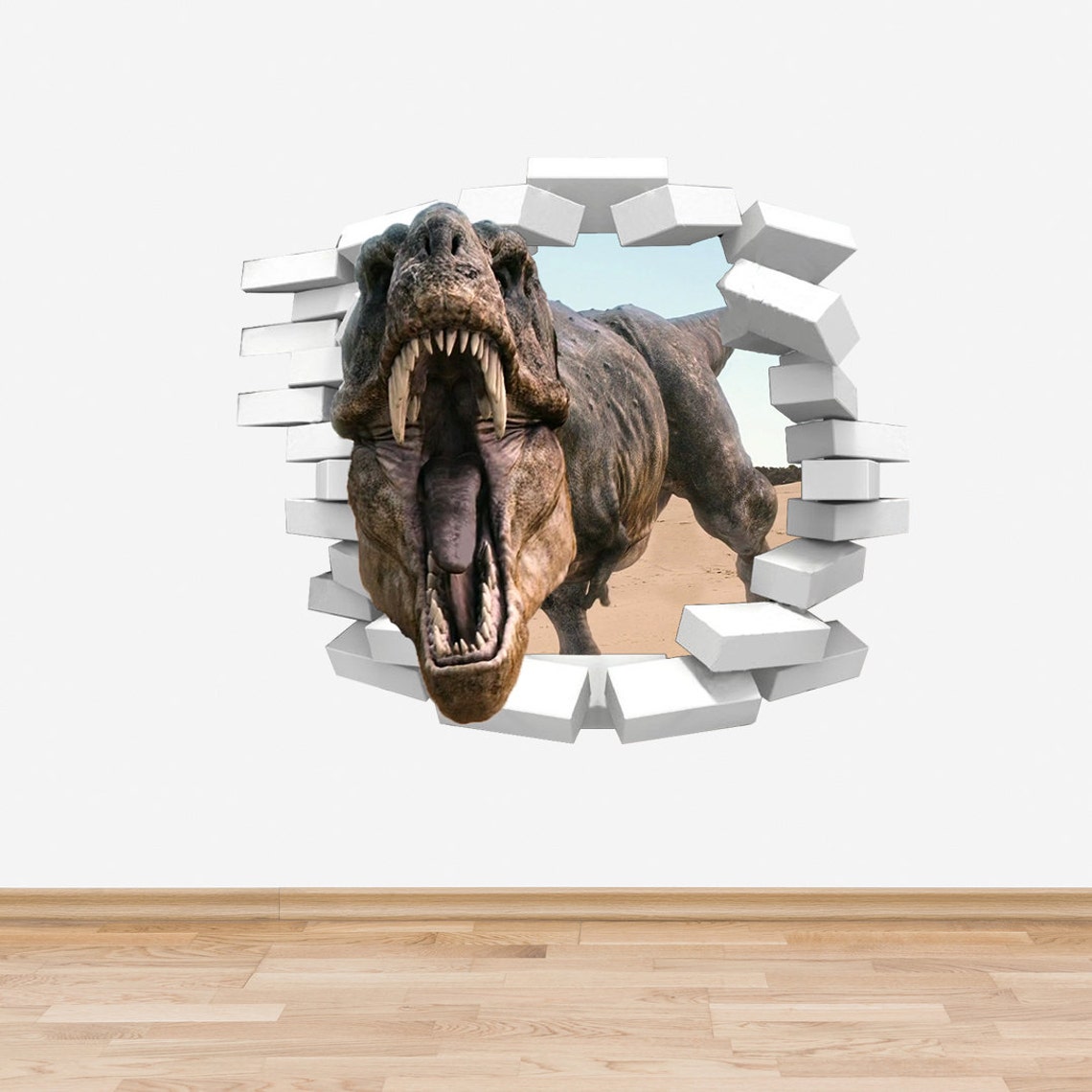 TRex Dinosaur Wall Decal Coming Through Wall Sticker Boys Etsy