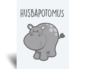 Husband Card Hippo Husbapotomus Greeting Birthday Card Husband Wife