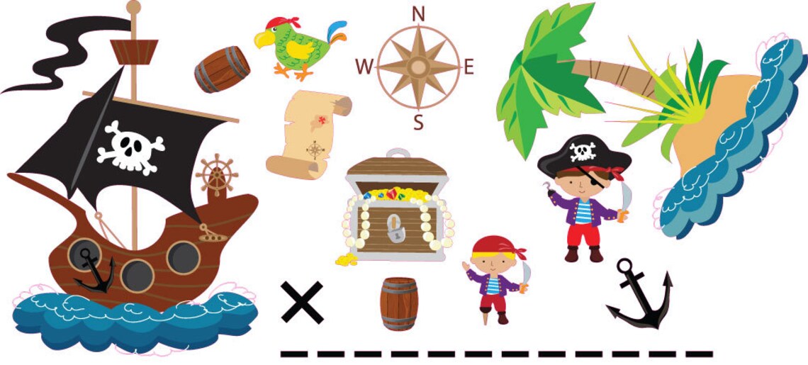 Pirate Theme Decal Set Wall Stickers Full Colour Pirates Etsy