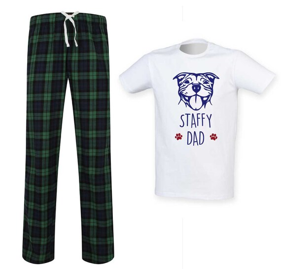 Staffy Dad Tartan Pyjamas Staffordshire Bull Terrier Pet PJ s Pajamas Fathers Day Tartan