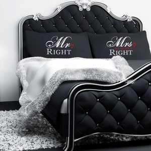 Couples Black Pillowcases Mr Right Mrs Always Right Wedding Engagement Marriage Valentines 200TC 100%Cotton Excellent Quality