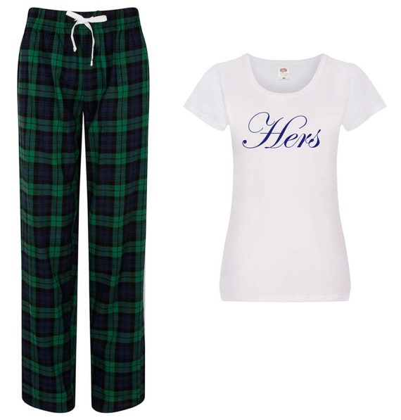 Ladies His Long Tartan Pyjamas Navy Text Pj s Etsy Canada
