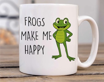 Frog Mug - Frogs Make Me Happy Boy Ceramic Coffee Cup, Funny Gift for Frog Lovers, Unique Novelty Home & Office Decor