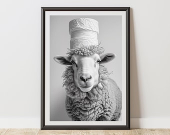 Sheep Print With Toilet Roll Humorous Animal Art Poster Bathroom Decor Quirky Sheep Wall Art for Laundry Room or Mudroom