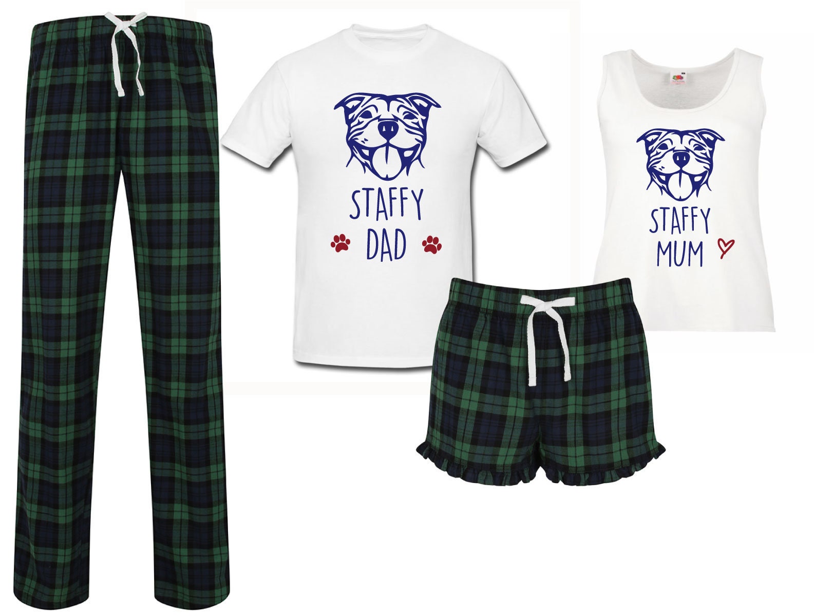 Couples Staffy Pyjamas Green Tartan Pajamas Pet Pj's Etsy