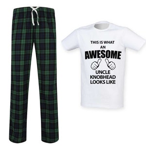Uncle Knobhead Tartan Pajamas Awesome Uncle Knobhead PJ&#39;s Pyjamas Fathers Day Tartan