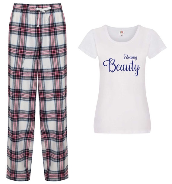 Sleeping Beauty Pyjamas Tartan Navy Text Pj Gift Etsy
