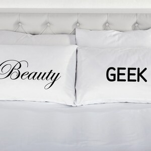 Beauty and the Geek Pair Pillowcases Printed Pillow Case Wedding Engagement Marriage Valentines Couple 200 TC 100% Cotton Excellent Quality