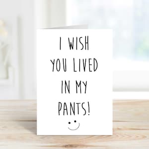 Carte drôle, j'aimerais que vous viviez dans mon pantalon, voeux d'anniversaire, mari, femme, petite amie, petit ami