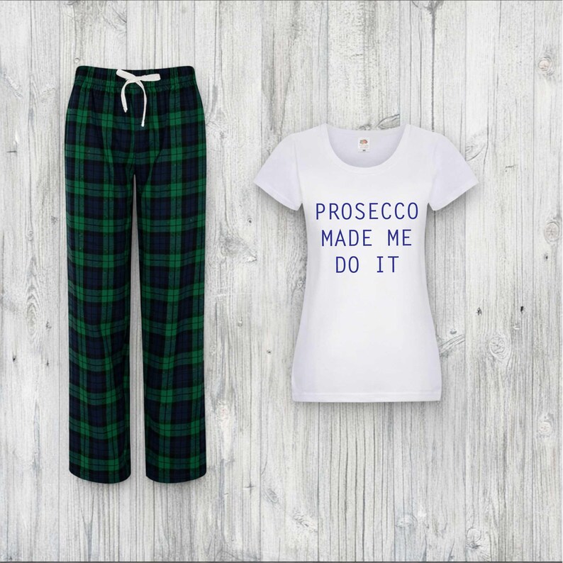 Ladies Prosecco Pyjamas Prosecco Made Me Do It. Long Tartan PJS - Etsy