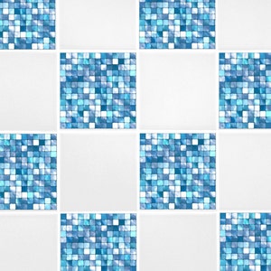 Aqua Blue Mosaic Tile Transfers 4" x 4" Printed Waterproof Vinyl Tile Stickers Pack of 10