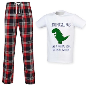 Personalisierte Pyjamas Dinosaurier Tartan Herren Pyjamas PJ's Vatertag kariert