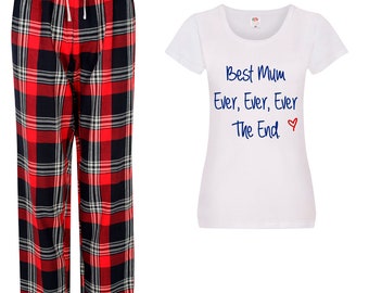 Mum Long Pyjamas Best Mum Ever Tartan PJ's