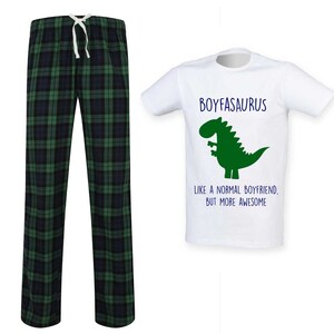 Boyfriend Dinosaur Tartan Pajamas Boyfasaurus PJ&#39;s Pyjamas Fathers Day  Tartan