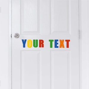 Building Block Door Sticker | Personalised Sign Your Text Vinyl Children&#39;s Name for Bedroom Decor & Kids&#39; Rooms