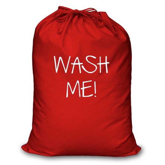 Disover Laundry Bag Wash Me 100% Cotton Available in Black Red  White or Blue Washing Basket