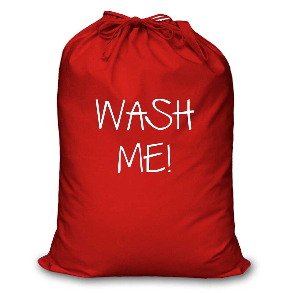 Discover Laundry Bag Wash Me 100% Cotton Available in Black Red  White or Blue Washing Basket