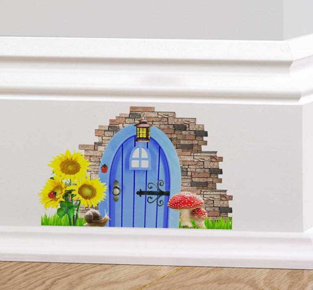 Blue Fairy Cottage Door Wall Decal Sticker | Fairy Door Mural, Pixie ...