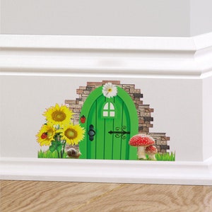 Green Fairy Cottage Door Wall Decal Sticker - Mural & Quirky Decorative Skirting Board Sticker for Any Rooms