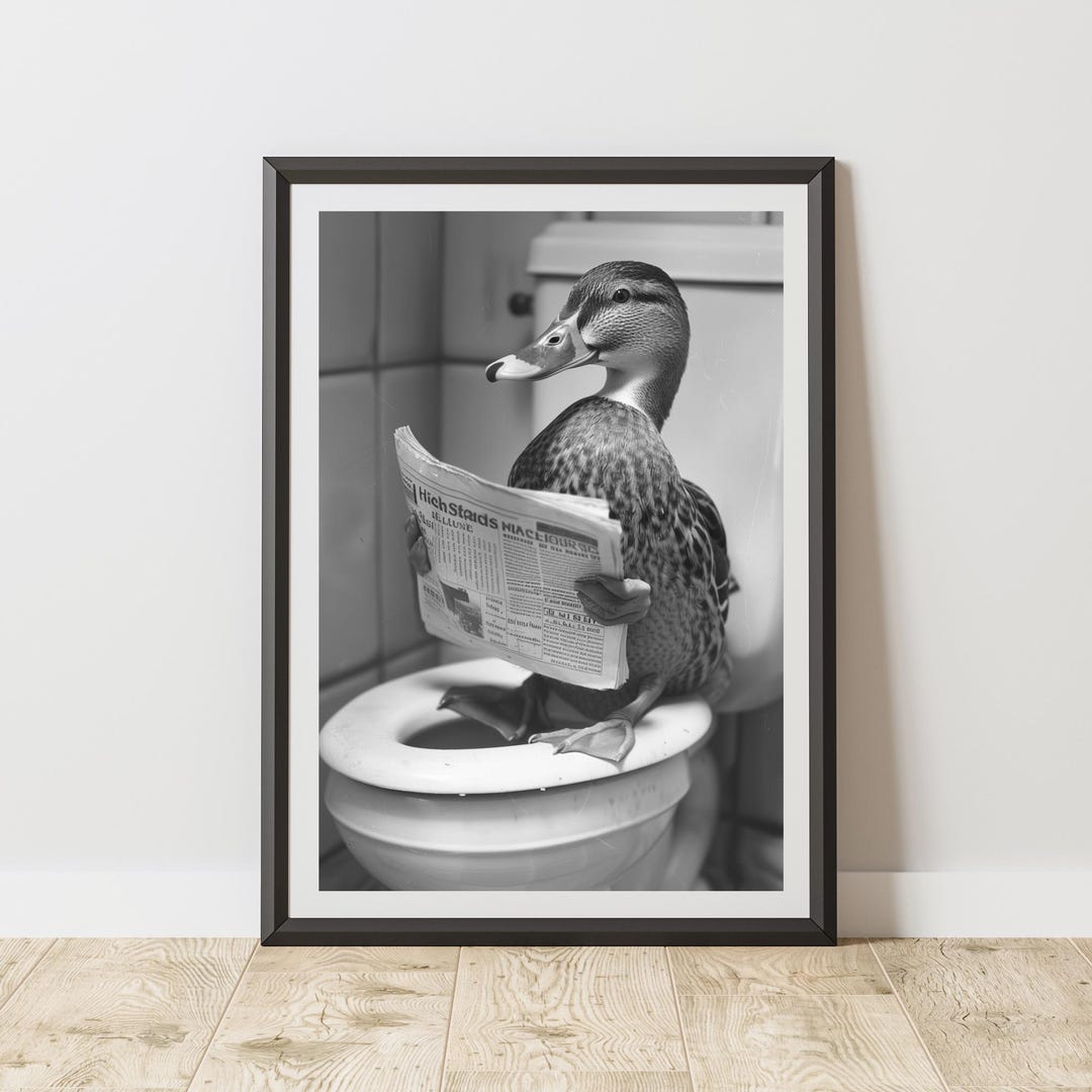 Duck Print on Toilet | Humorous Animal Art Poster | Quirky Wall Decor ...