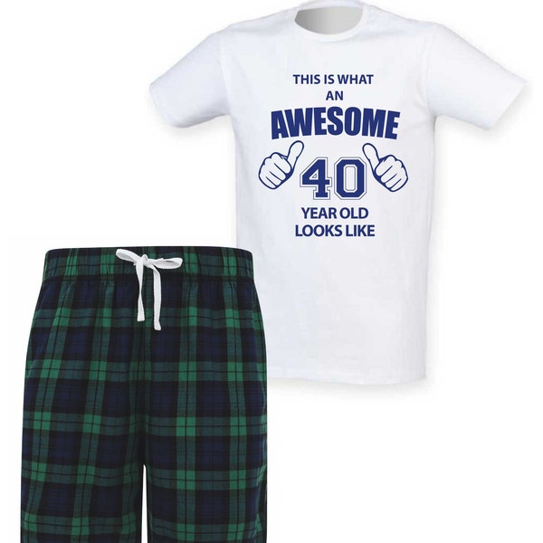Awesome 40 Year old, Men's Tartan Pyjamas, Shorts PJ's.