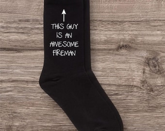 Socks Fireman Black Men's "This Guy Is An Awesome Fireman" Cotton Socks Gift for Firefighters